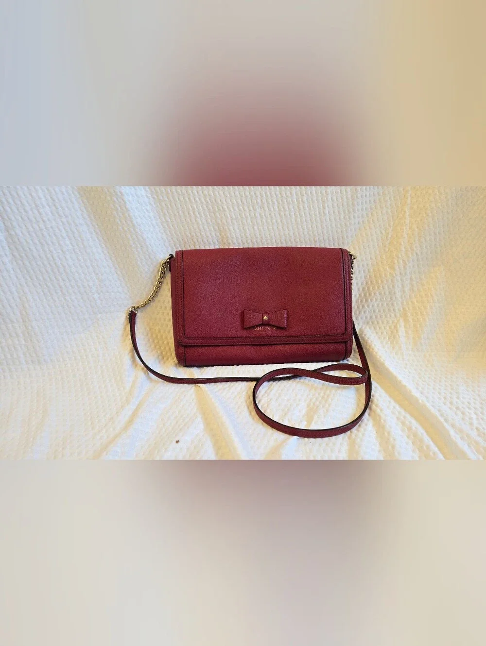 kate spade Burgundy Saffiano Bow Chain Crossbody